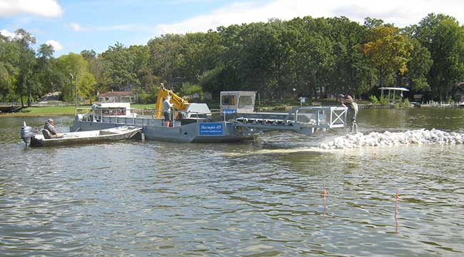 barge offloading rip-rap stone