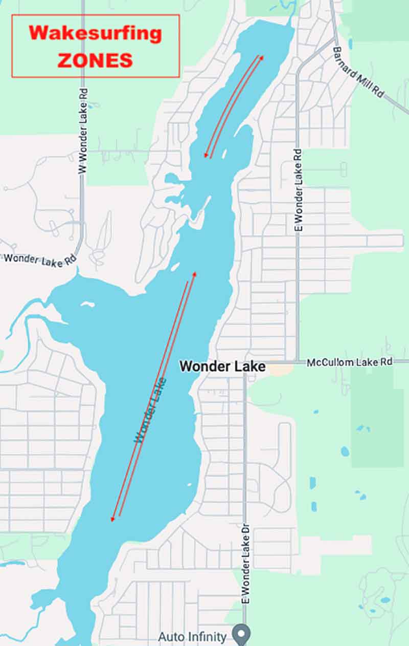 wakesurfing zones on wonder lake